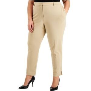 Tan Straight Leg Side-slit Pants 16